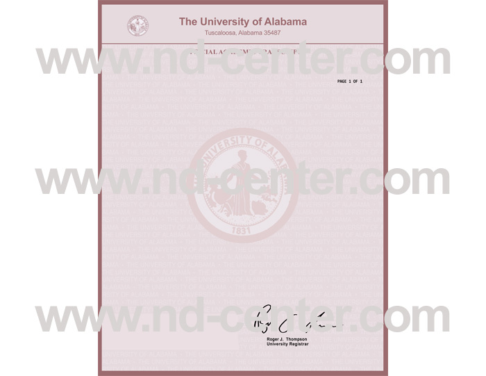 University of Alabama Transcript