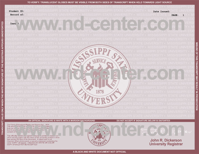 Mississippi State University Transcript