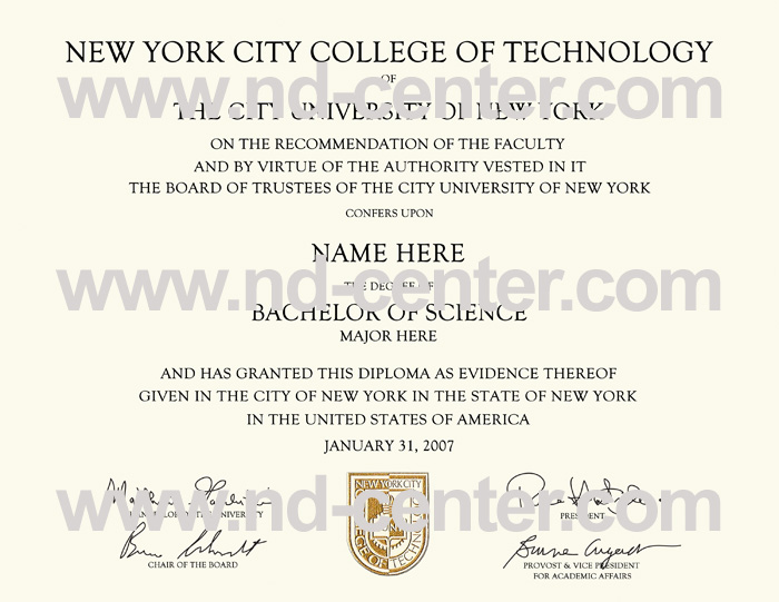 New York City College Of Technology Diploma