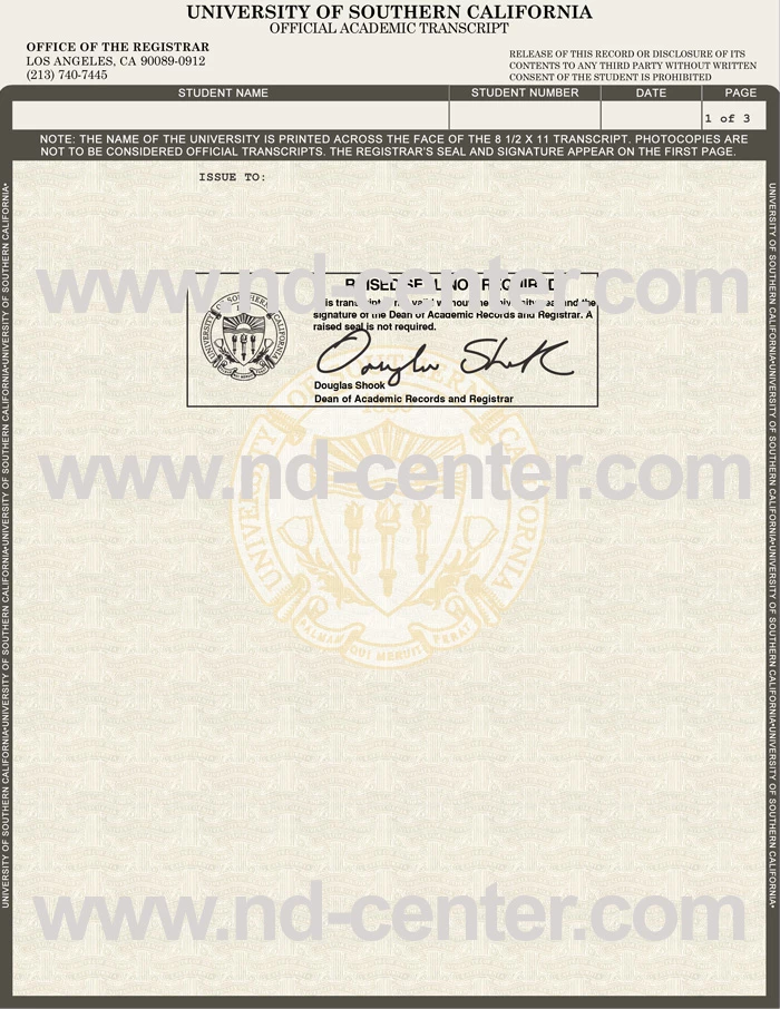 University of Southern California usc transcript